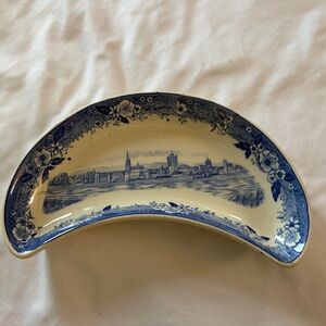 Vintage Waechtersbach Germany Blue White Crescent Dish 10847 Cityscape  8”